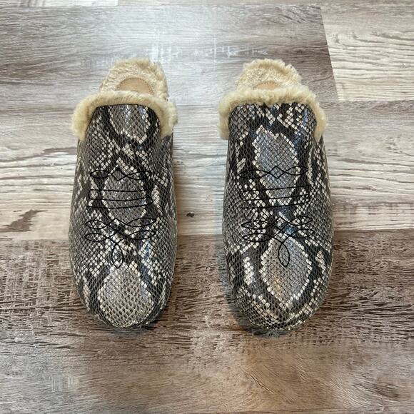 Pilcro Faux Shearling Snakeskin Clogs Wood Platform Mule Slip Ons Size 9 - Picture 10 of 12